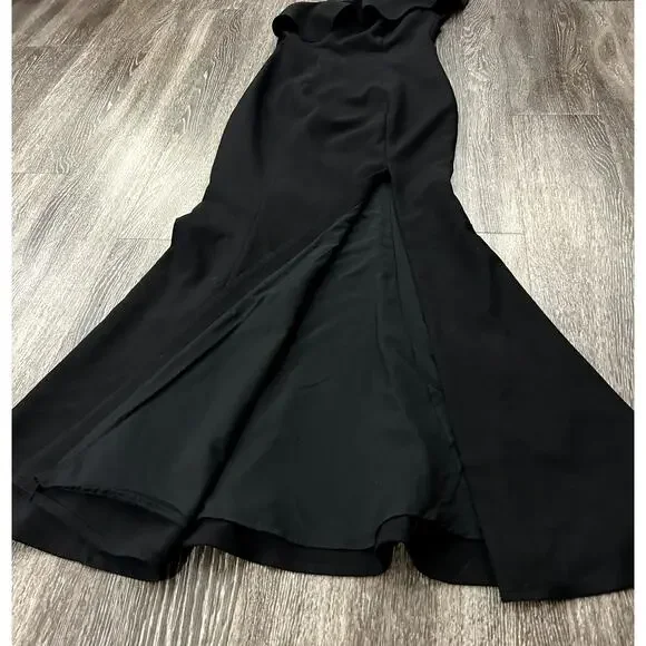 Likely Kane One Shoulder Ruffle Gown Black Formal Maxi Dress Size 2 Slit Elegant